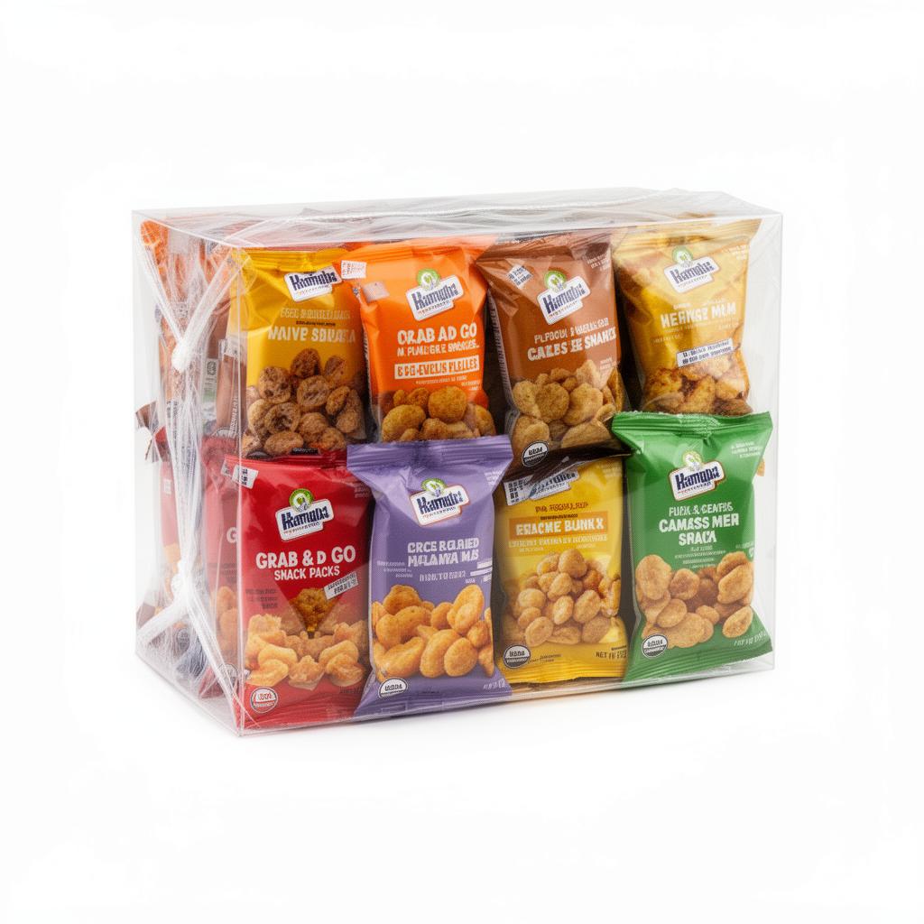 Multi-pack snack packaging with individual portion-controlled snack bags bundled in retail overwrap