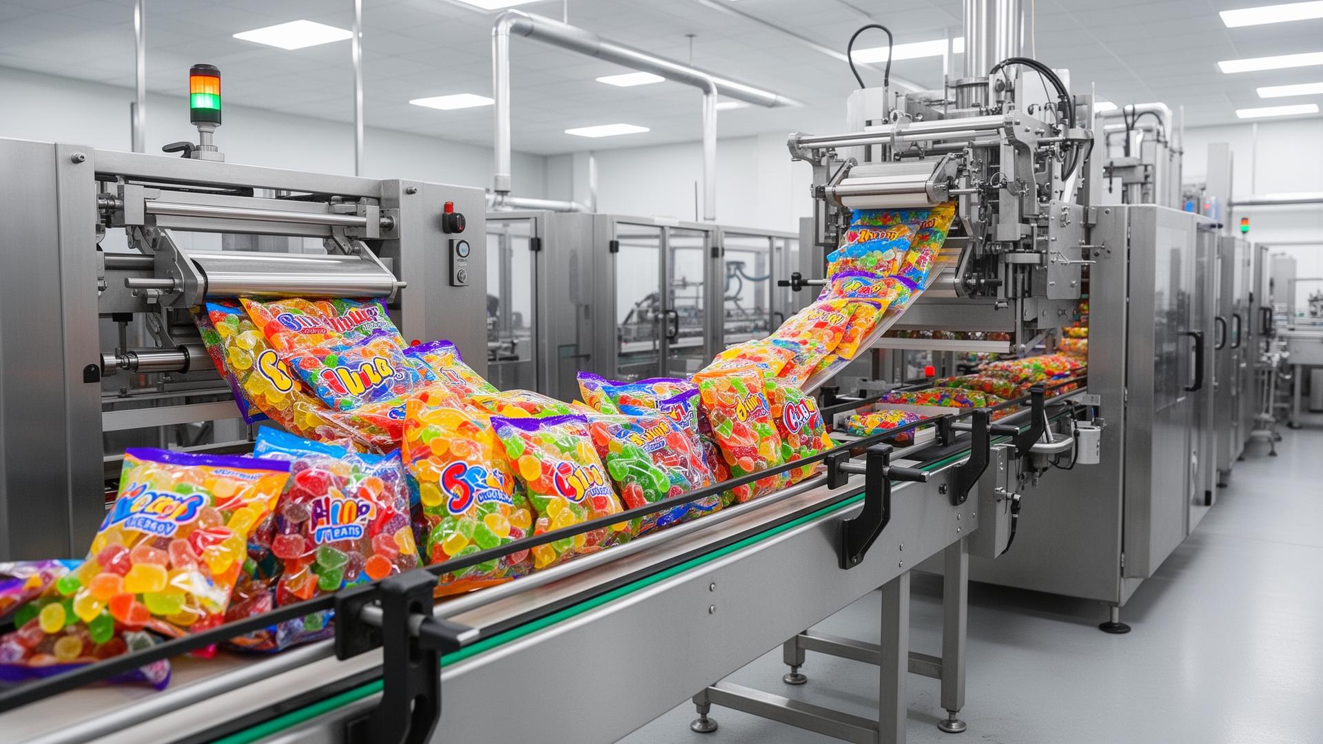 Seasonal holiday snack packaging production line with festive retail-ready products